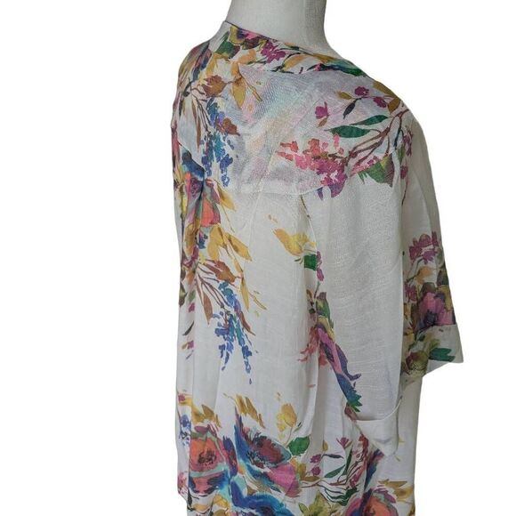 Go Fish Colorful Floral Print Button Down Blouse Round Split Neck Women Size M - Picture 8 of 9